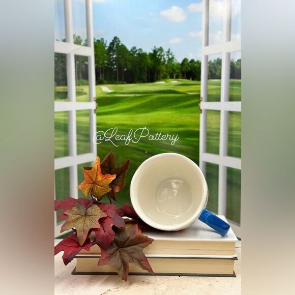 Cozy Autumn Leaves & Acorn Mug – Hand-Painted Ceramic Cup with Blue Handle, 16oz - Picture 9 of 10